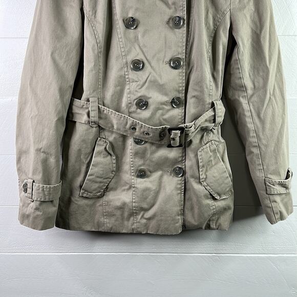 KENNETH COLE REACTION Tan Cotton Button Up Zip Up Trench Jacket Coat Size Medium - Picture 6 of 12